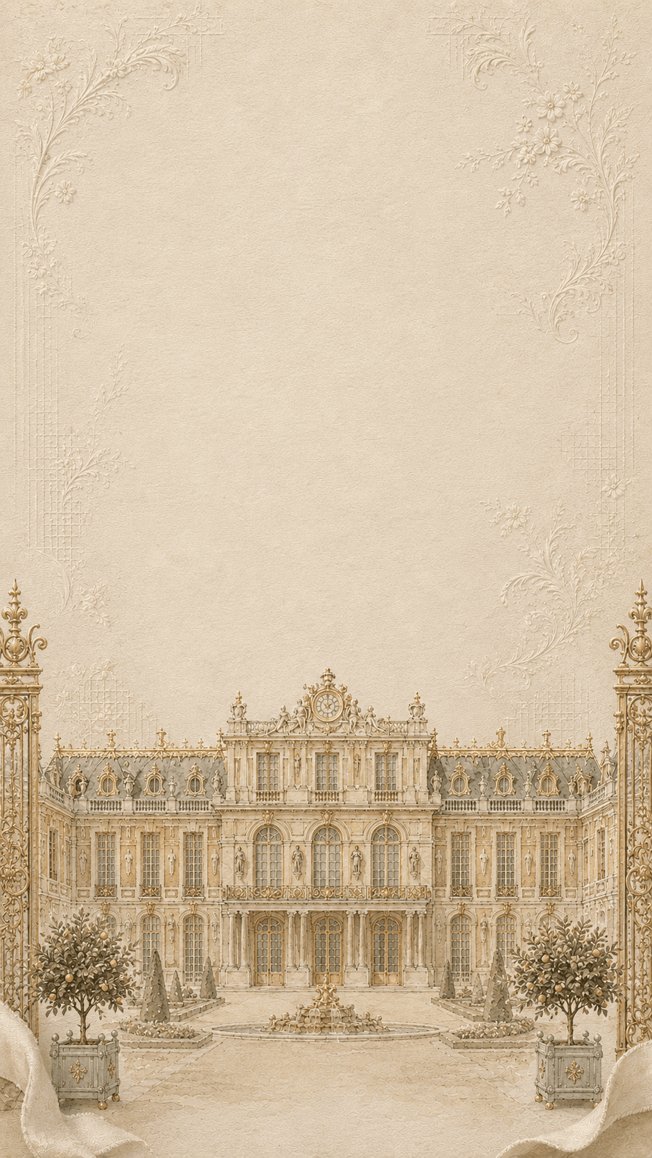 The Versailles demo wedding website — palace gates at golden hour