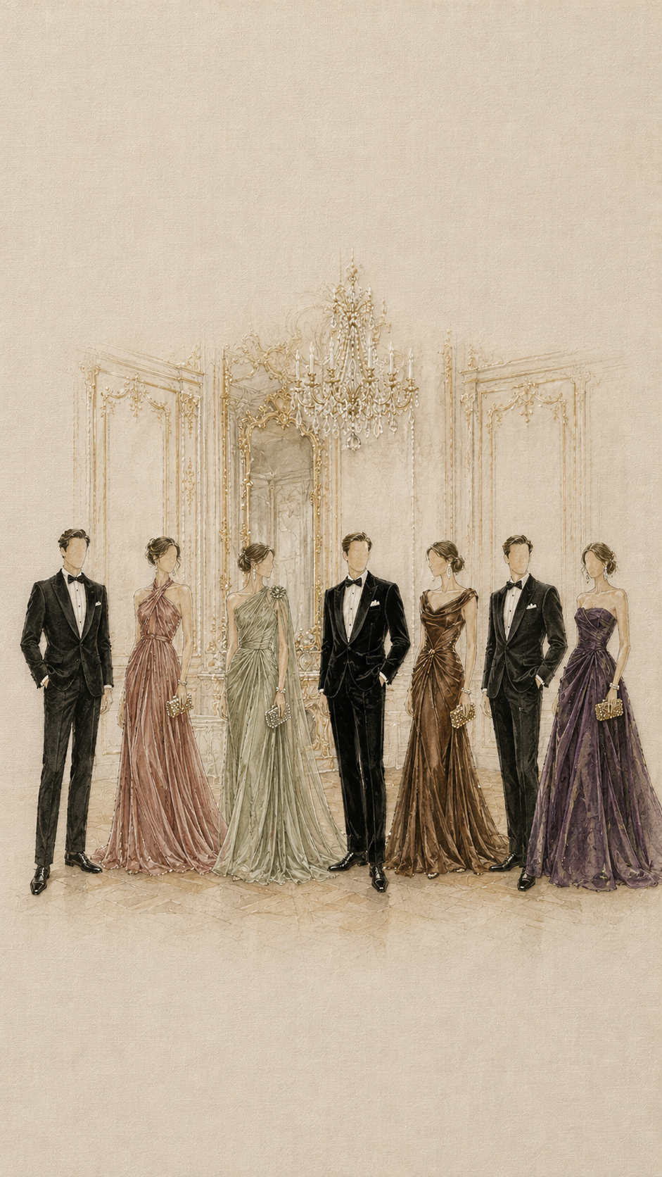 Guests in black-tie evening attire